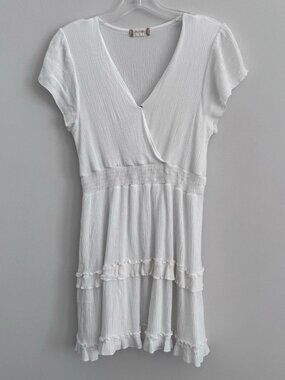 Altar’d State White Ruffle Tiered Dress L Surplice V Neck Boho